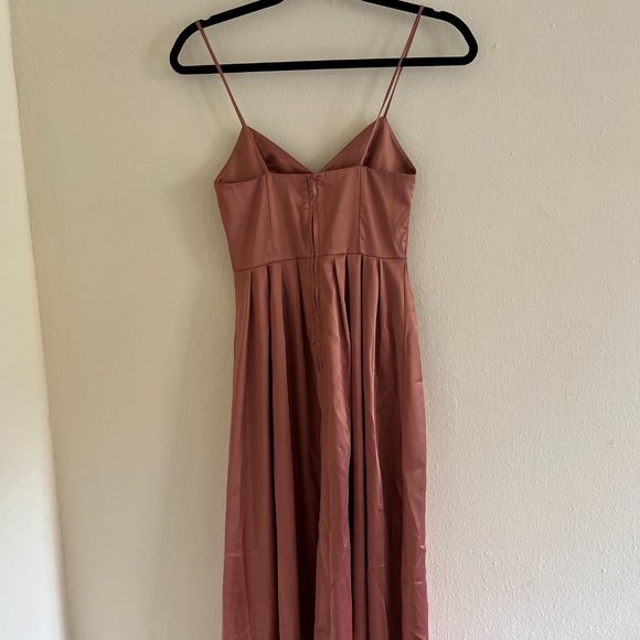 H&M Satin Slip Dusty Rose Pink Midi Dress - Picture 4 of 7